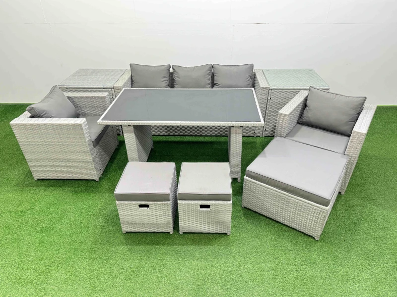 Image of Fimous Garden Furniture Sets with Black Glass Top Dining Table Armchair in Light Grey Light Grey Unisex