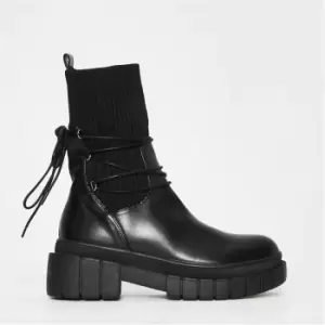 Image of I Saw It First Sock Lace Up Detail Chunky Boots - Black