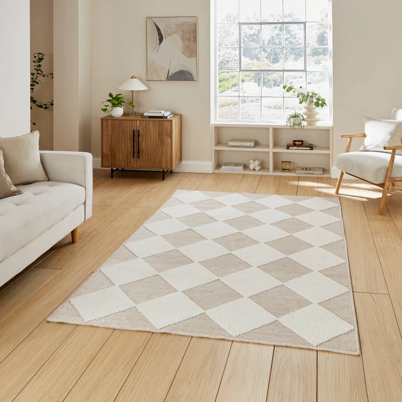 Image of SO'HOME Diamond Pattern Hi-Low Textured Pile Rug beige 080X150CM;120X170CM;160X230CM