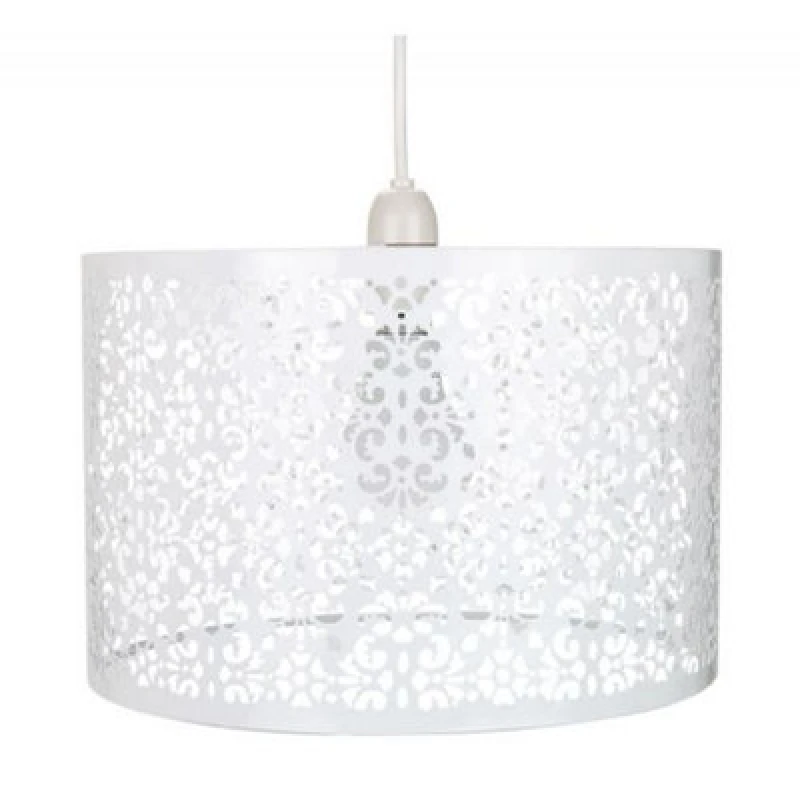 Image of Happy Homewares Moroccan Designed White Metal Pendant Light Shade With Floral Decoration