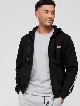 Image of Lacoste Taping Zip Through Hoodie - Black