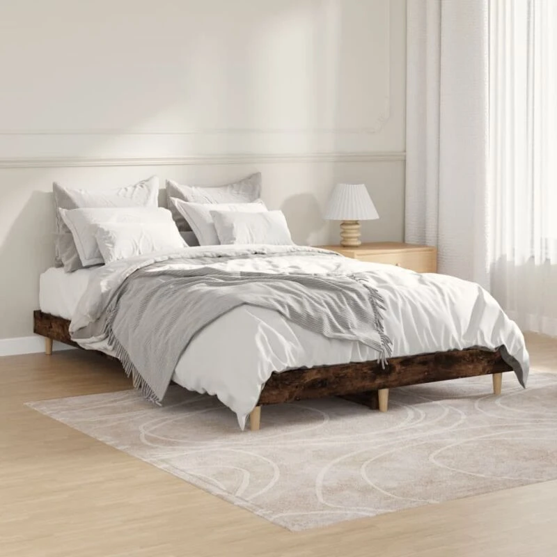 Image of VIDAXL Bed Frame without Mattress Smoked Oak 120x190cm Small Double Engineered Wood Vidaxl 8720845795757