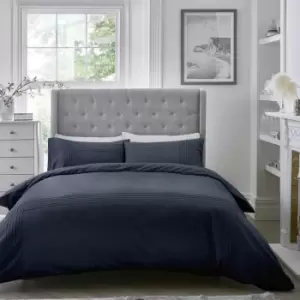 Image of Amalfi Pintuck Easy Care Duvet Cover Set, Navy, King - Serene