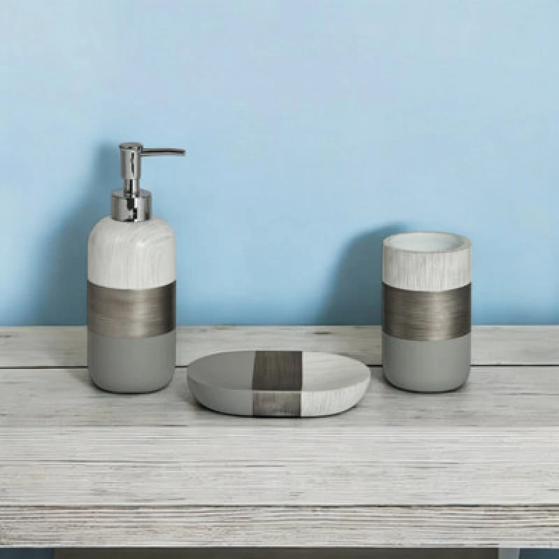 Image of Showerdrape Luxe Grey/White 3 Piece Bathroom Accessory Set, Grey LUXE-3SET