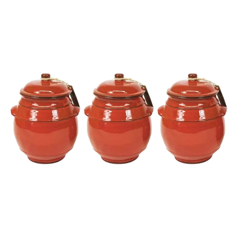 Image of Verano Spanish Ceramics Selena Fully Dipped Ceramic Kitchen Storage Jar w/ Lid H 15cm Set of 3 in Red Red Unisex