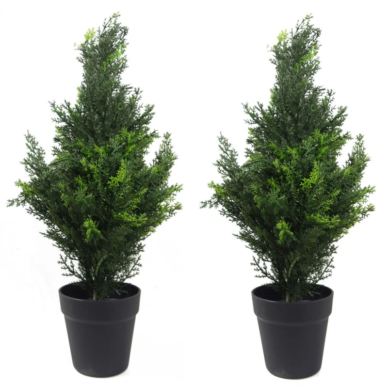 Image of Leaf 60cm Artificial Cedar Cypress Topiary UV Resistant Green