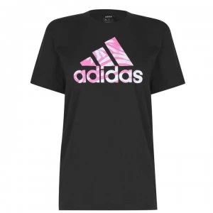 Image of adidas Zebra Logo T Shirt Womens - Black/Pink