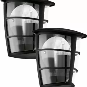 Image of Loops - 2 pack IP44 Outdoor Wall Light Black Modern Lantern 1x 60W E27 Porch Lamp