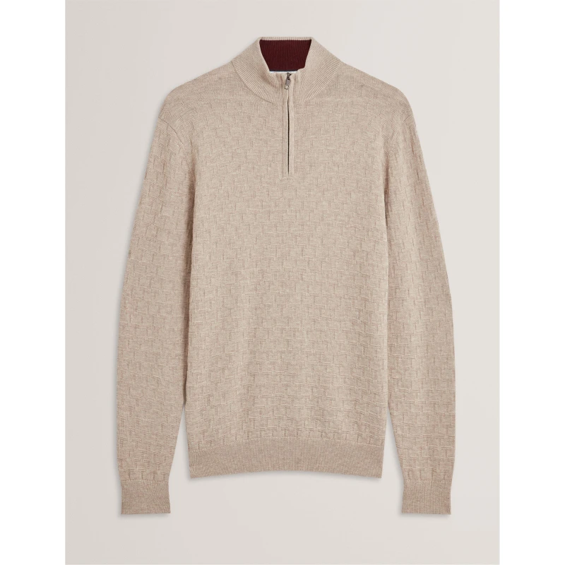 Image of Ted Baker Mens Stitch Half Zip Knitted Top Natural male S (2)