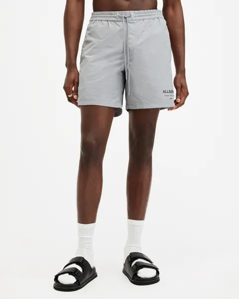 Image of AllSaints Underground Elastic Waist Logo Swim Shorts