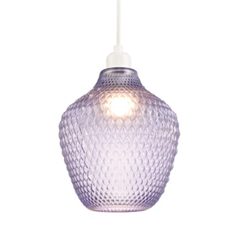 Image of Happy Homewares Designer Soft Lilac And Purpler Curvy Diamond Etched Glass Pendant Lamp Shade