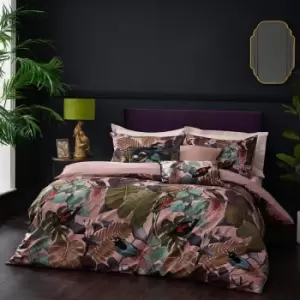 Image of Moriyo Tropical Digital Print Velvet Duvet Cover Set, Dusky Blush, Super King - Wylder