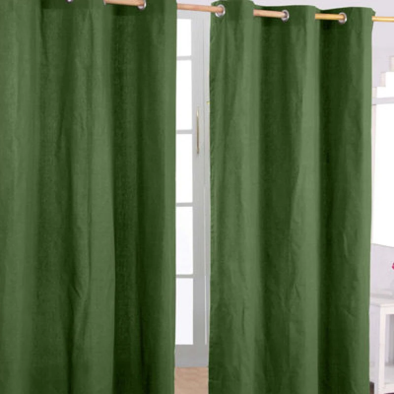 Image of Homescapes Cotton Plain Dark Olive Green Ready Made Eyelet Curtain Pair, 137 X 182 Cm