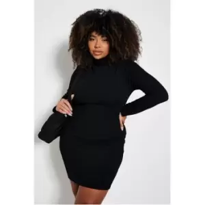 Image of I Saw It First Plus Size Structured Rib Roll Neck Bodycon Mini Dress - Black
