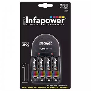 Image of Infapower Home Battery Charger + 4 x 2500mAh AA Rechargeable Batteries