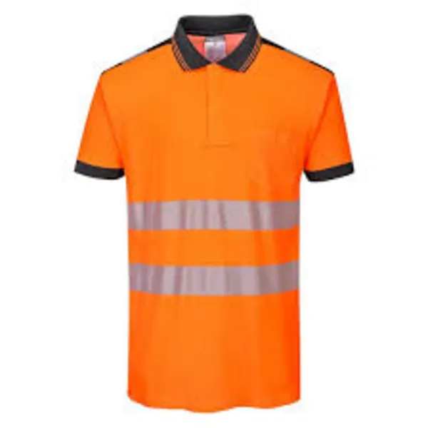 Image of Portwest PW3 Hi Vis Cotton Comfort Polo Short Sleeve Shirt T180OBR5XL Colour: Orange / Black