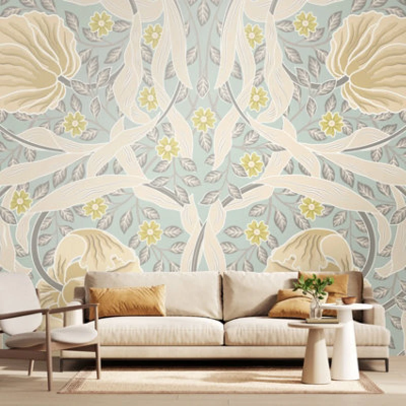 Image of Origin Murals Flower Circle - Duck Egg And Linen Matt Smooth Paste The Wall Mural 350Cm Wide X 280Cm High