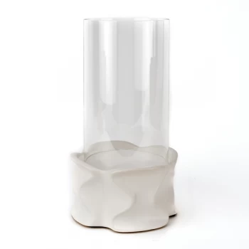 Image of HESTIA Matt White Ceramic Flower Bud Candle Holder - Large