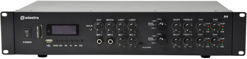 Image of Adastra ADASTRA A4 Dual Zone 4X 200W PA Amplifier With Bluetooth USB SD FM MP3 AUX RCA A4
