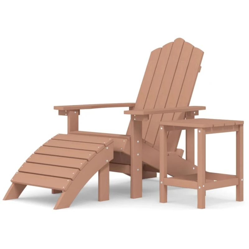 Image of VIDAXL Garden Adirondack Chair with Footstool & Table hdpe Brown Vidaxl 8720286847299