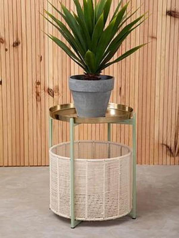 Image of SO'HOME Pastel Metal Side Table with Cotton Storage Basket Green ONE SIZE