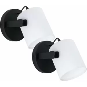 Image of Loops - 2 pack LED Wall Light / Sconce Black Steel & White Fabric Shade 1x 28W E27
