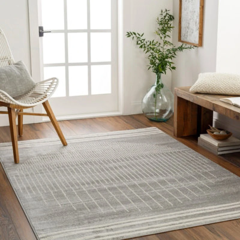 Image of Livabliss Scandi Geometric Medium Grey Enso Area Rug 200 X 275cm - Easy Care, Non Shedding, Ideal For Living Room & Bedroom