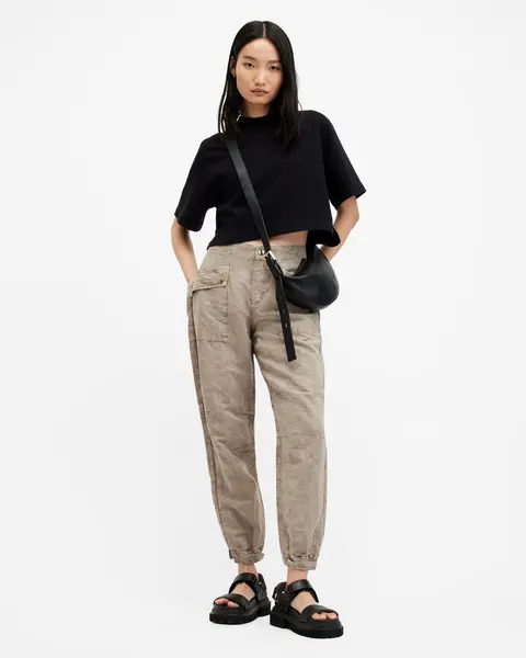 Image of AllSaints Val Linen Blend Cargo Trousers