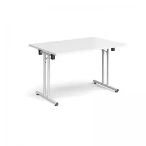 Image of Rectangular folding leg table with white legs and straight foot rails
