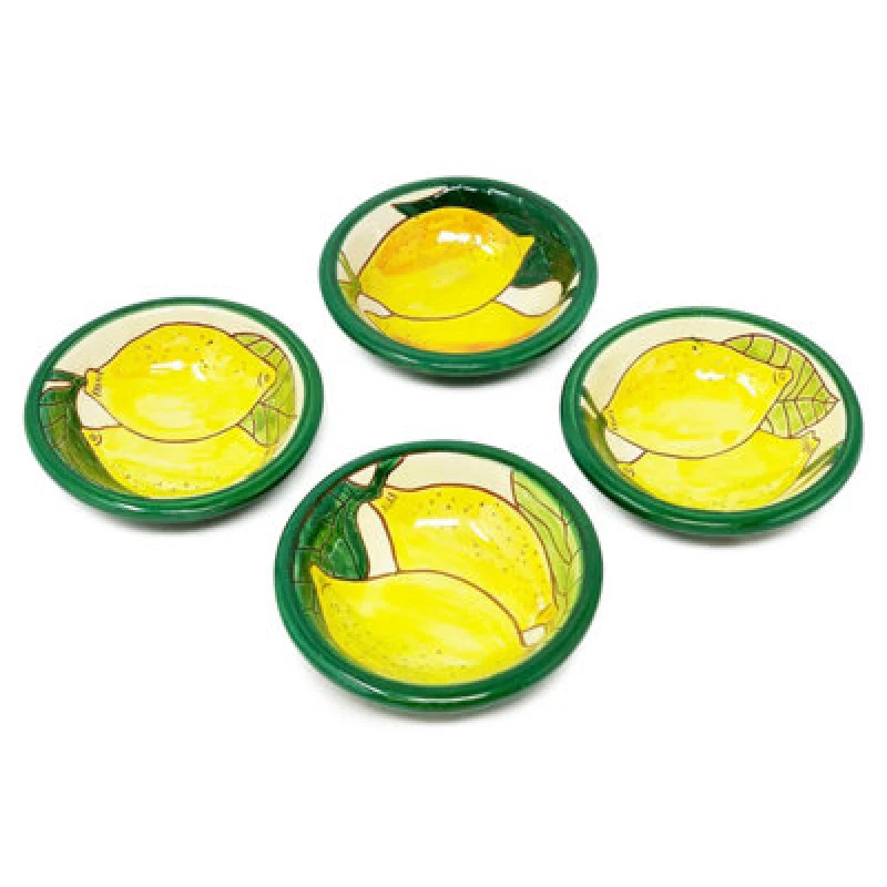 Image of Verano Spanish Ceramics Signature Lemons Hand Painted Ceramic Kitchen Dining Set of 4 Tapas Bowls (Diam) 10cm Multi