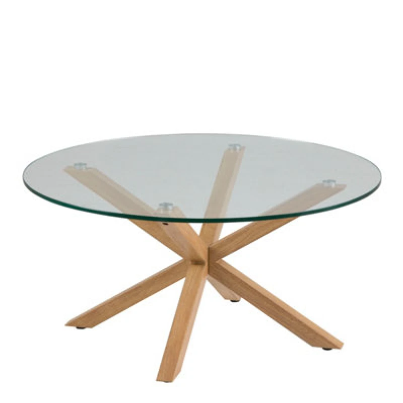 Image of Furniture To Go Heaven Round Coffee Table With Smoked Glass Top And Oak Legs
