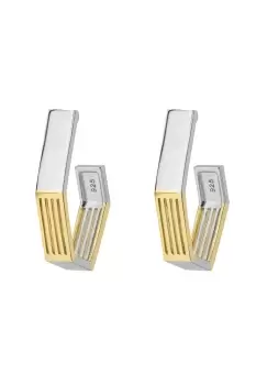 Image of Geo Cage Design Open Hoop Earrings with Yellow Gold Plating