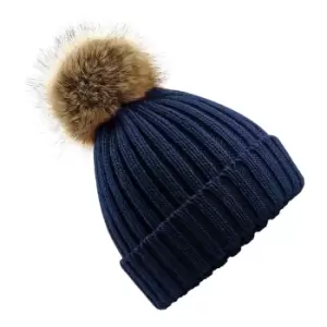 Image of Beechfield Infants Fur Pom Pom Chunky Beanie (One Size) (Navy)