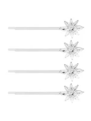 Image of Jon Richard Silver Plated Cubic Zirconia Floral Hair Slides Pack Of 4