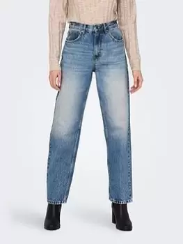 Image of Only Extra High Waisted Straight Leg Jean - Blue Size 32, Inside Leg 32, Women