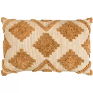 Image of Lamar Tufted Geometric Cotton Rich Cushion Cover, Mustard, 40 x 60 Cm - Furn