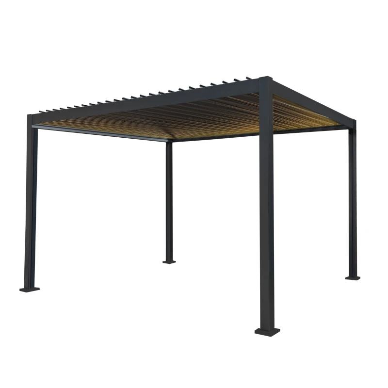 Image of Monstershop Anthracite Aluminium Pergola With LED Lights - 3m x 4m in Grey Grey Unisex