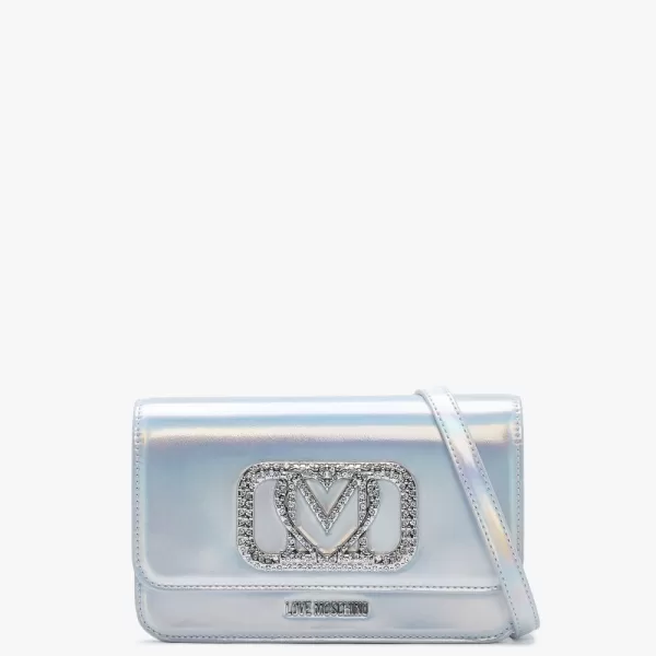 Image of Love Moschino Womens Diamond Rush Argento Holographic Shoulder Bag In Silver
