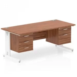 Image of Impulse 1600 Rectangle White Cable Managed Leg Desk WALNUT 1 x 2 Drawer 1 x 3 Drawer Fixed Ped