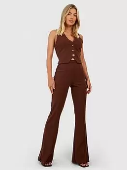Image of Boohoo Crepe Fit & Flare Trousers - Chocolate, Brown, Size 12, Women