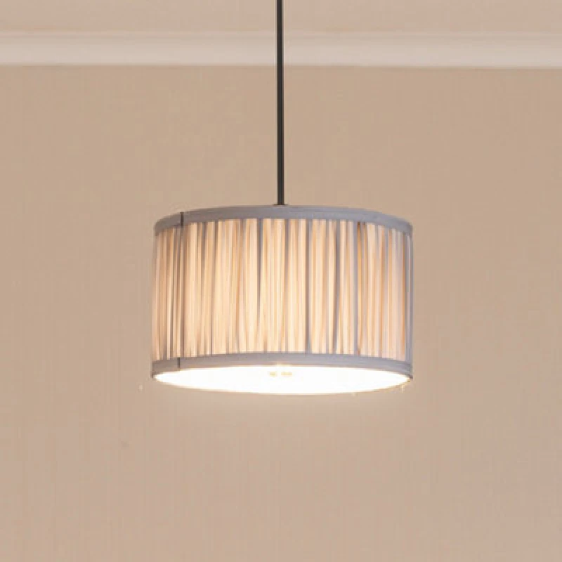 Image of ValueLights Jess Fabric Ruched Pleated Ceiling Floor Table Small Drum Lamp Shade with Bulb Baby Blue