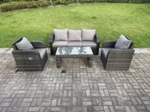 Image of Fimous 5 Seater Outdoor Dark Grey Rattan Lounge Complete Sofa Set with Oblong Coffee Table