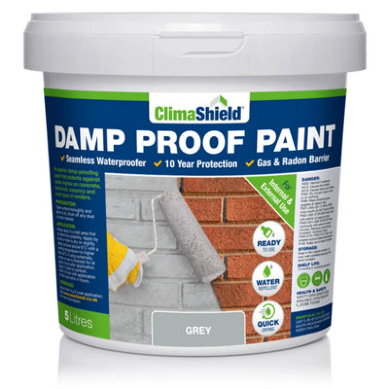 Image of Climashield Damp Proof Paint - Waterproof Paint, (Grey), Liquid Dpm, Breathable Protection, Damp-Proof, Internal And External, 5L