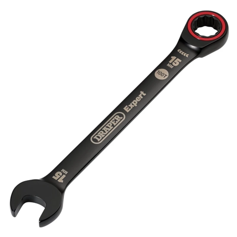 Image of Draper Expert HI-TORQ Metric Ratchet Combination Spanner, 15mm, Black 3888