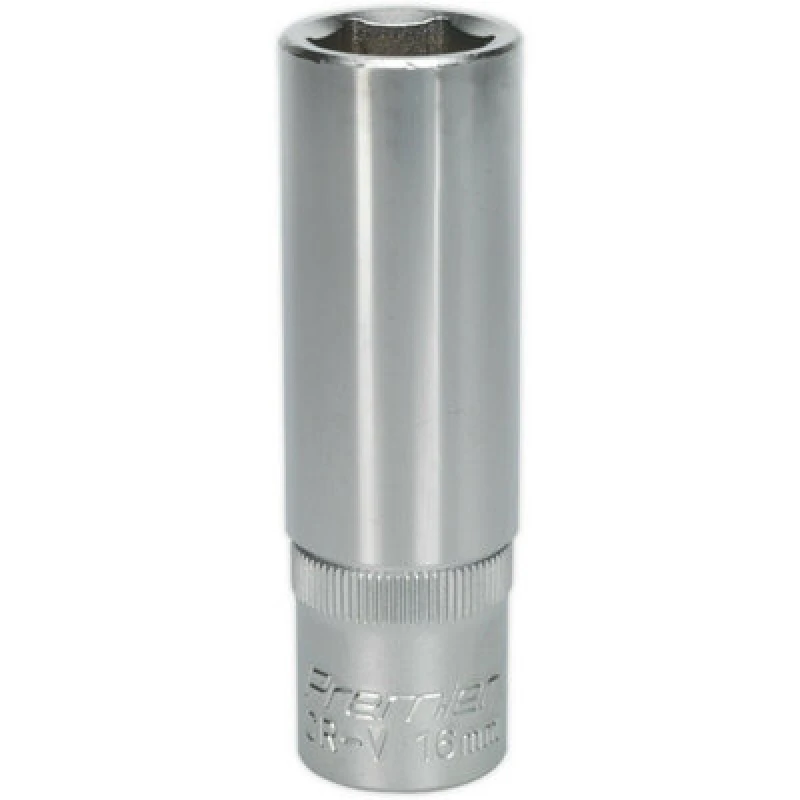 Image of Loops 16mm Steel Deep Drive Socket - 1/2" Square Drive - Chrome Vanadium Socket Metallics
