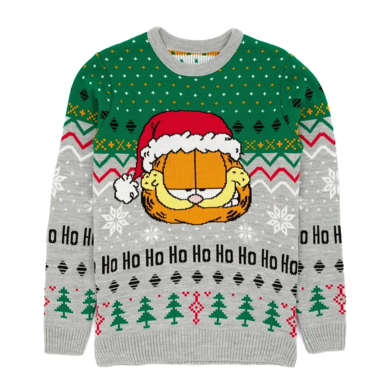 Image of Garfield Garfield Men Christmas Jumper in Grey Size: Small Grey S Male 5060977371492