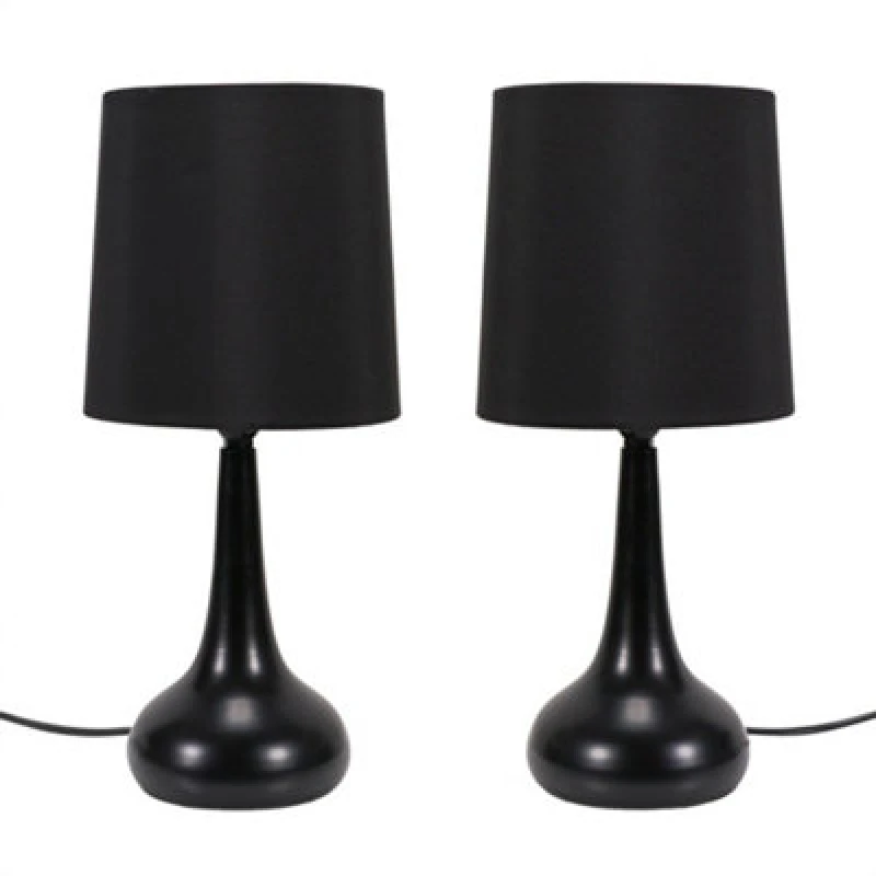 Image of ValueLights Teardrop Pair of Black Touch Table Lamps with Fabric Shade Black