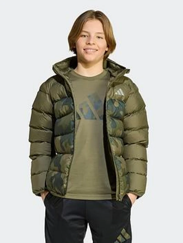 Image of Adidas SPORTSWEAR Hooded Padded Jacket Khaki Baby 9/10Y (132 to 138CM);15/16Y (159 to 162CM);13/14Y (153 to 156CM);11/12Y (144 to 150CM)
