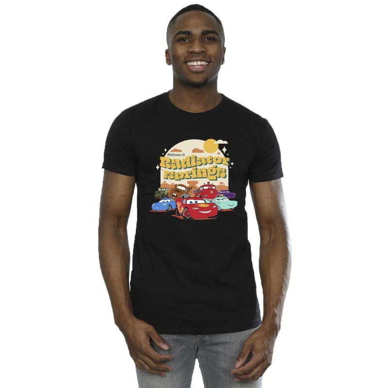 Image of Disney Men Cars Radiator Springs Group T-Shirt in Black Size: Small Black S Male 5063283485389