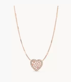 Image of Fossil Women Mosaic Heart Rose Gold-Tone Stainless Steel Necklace